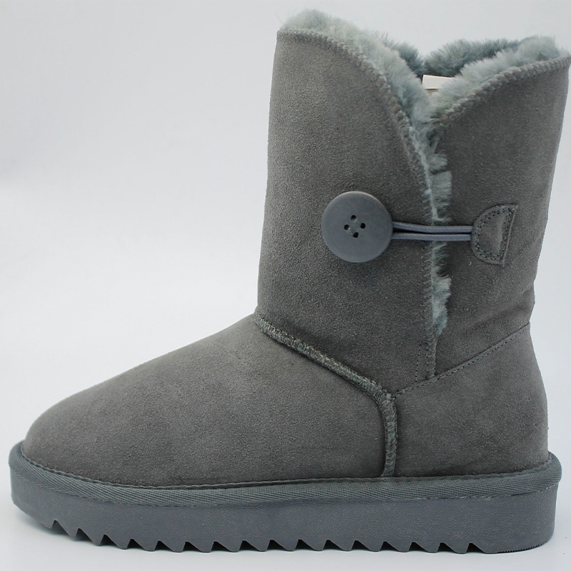 Button Winter Wool Flat Non-slip Ladies Real Sheepskin Snow Boots